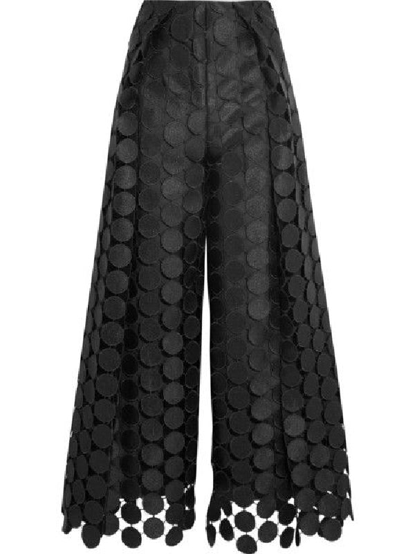 Pantalon ajouré taille haute, à jambes larges, à pois, couleur unie