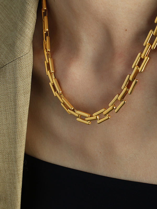 Parure bracelet et collier géométrique à chaîne