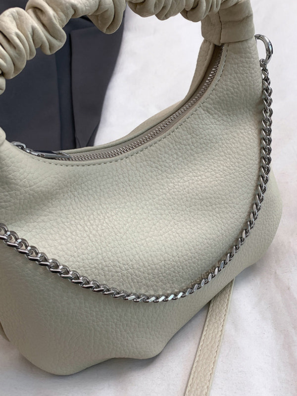 Sac à main plissé à chaîne, à fermeture éclair, couleur unie