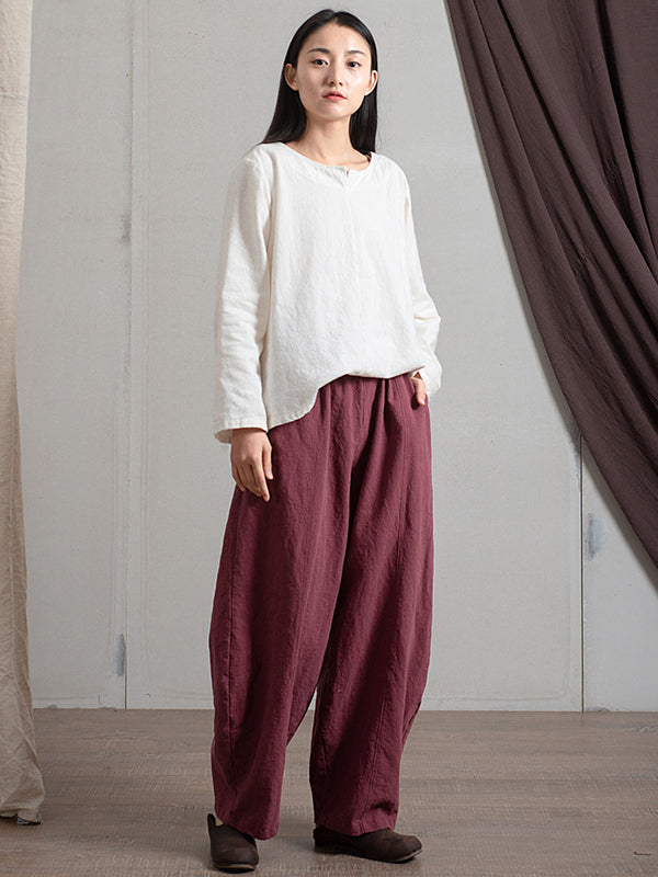 Pantalon simple taille haute, à jambes larges, couleur unie