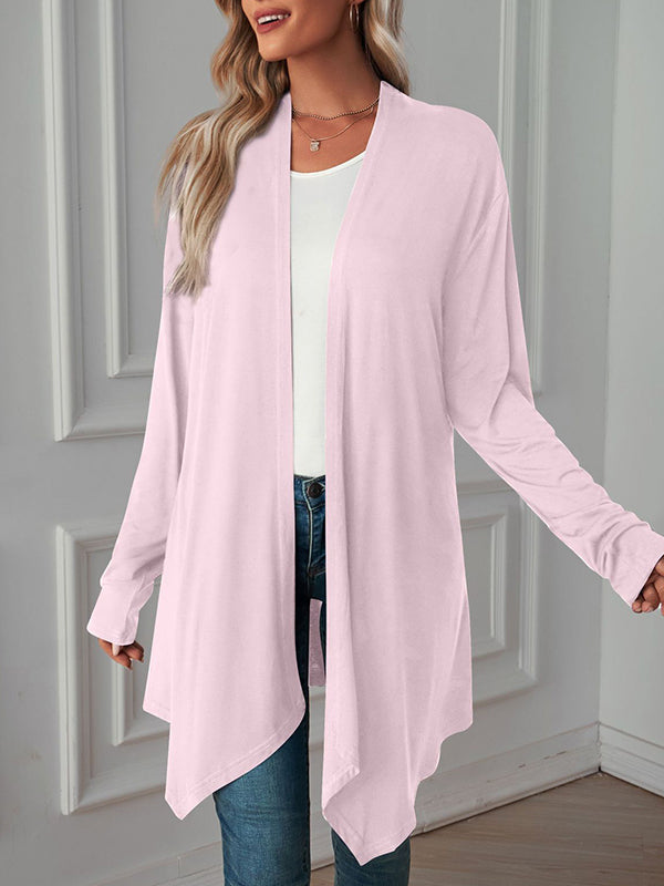 Vêtements d'extérieur amples à manches longues et col tendance de couleur unie