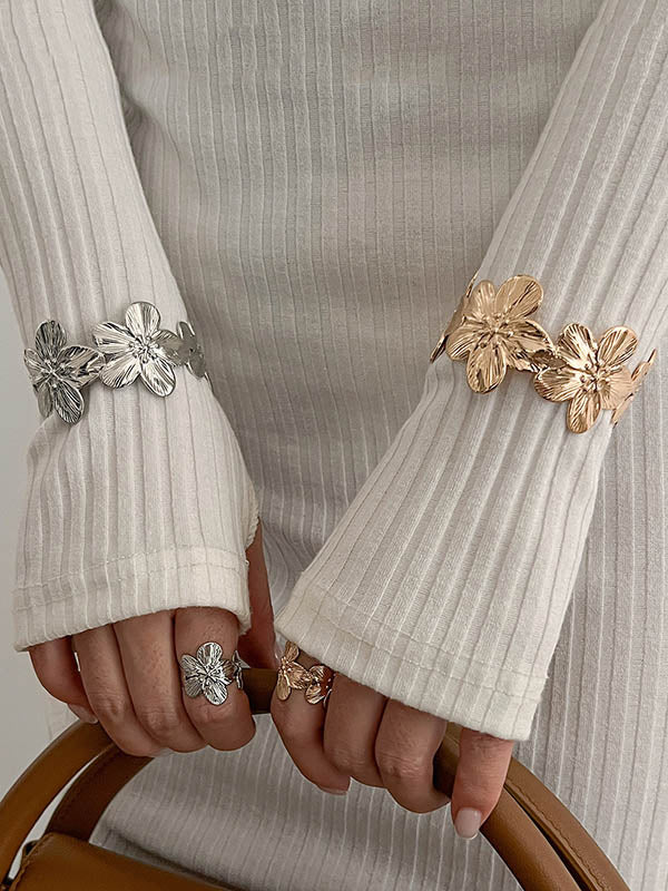 Parure bracelet et bague géométrique en forme de fleur