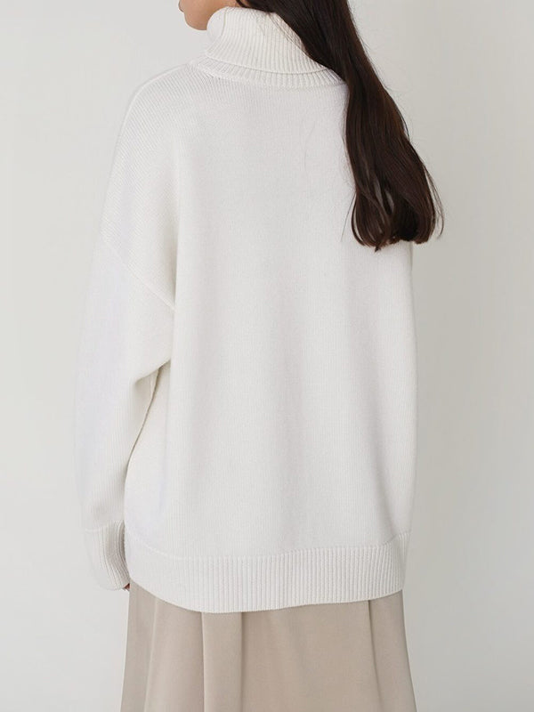Pull en maille ample à manches longues, à col haut, couleur unie