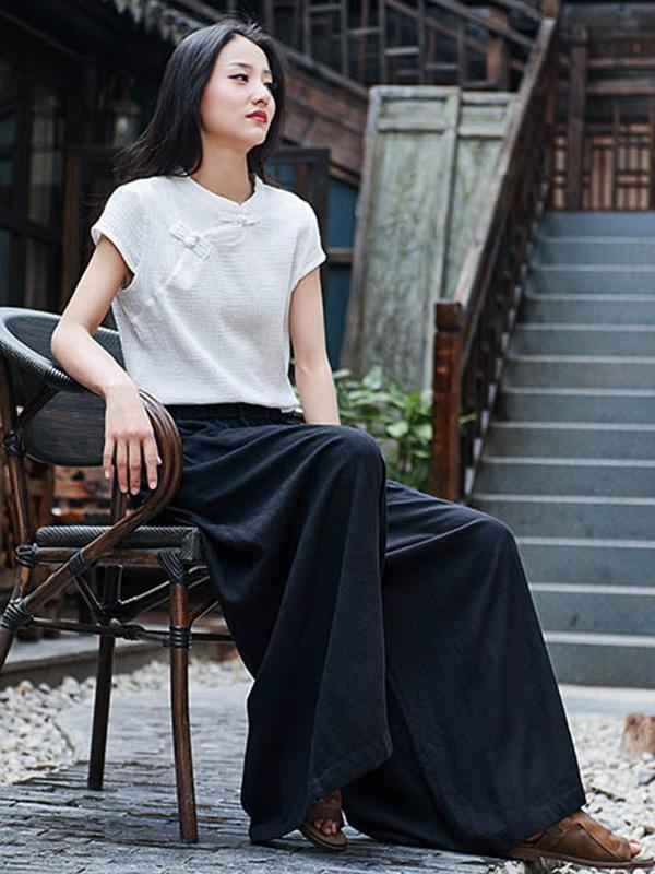 Pantalon ample à jambes larges, en lin