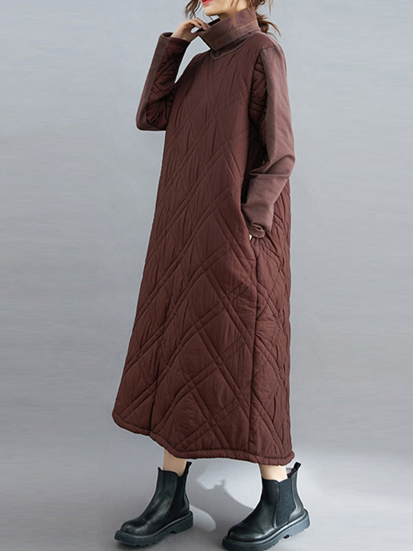 Robe mi-longue matelassée simple à col montant et ligne H