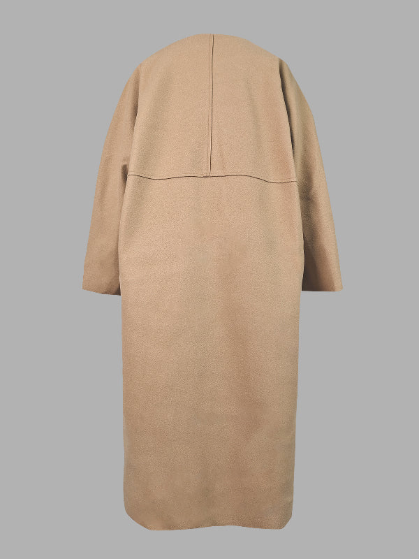Manteau en laine ample à manches longues, sans col, couleur unie