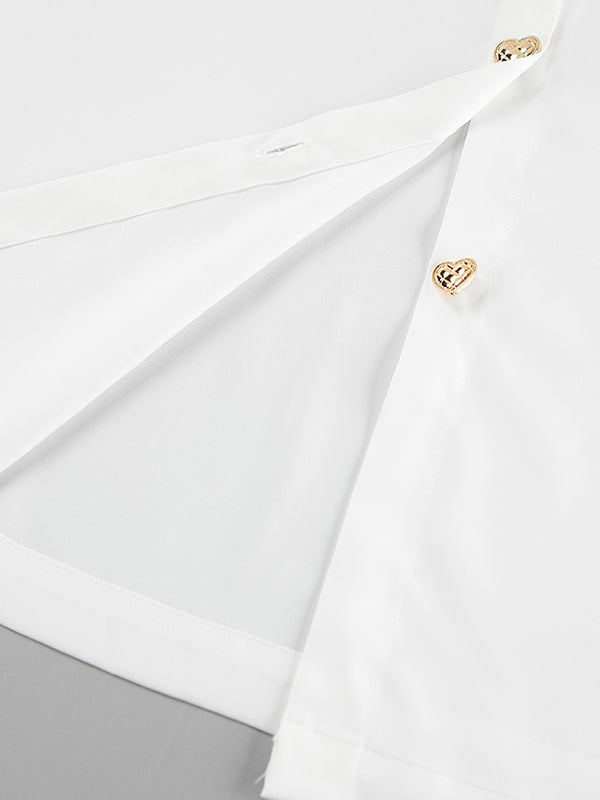 Robe courte boutonnée plissée nouée coupe trapèze, à manches évasées, à taille élastique, à fermeture éclair, à col montant, couleur unie