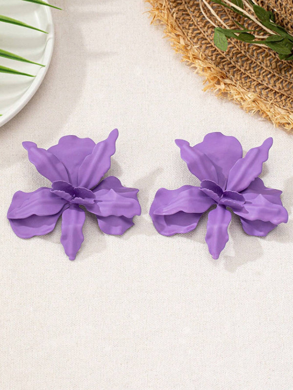 Boucles d'oreilles en forme de fleur, couleur unie