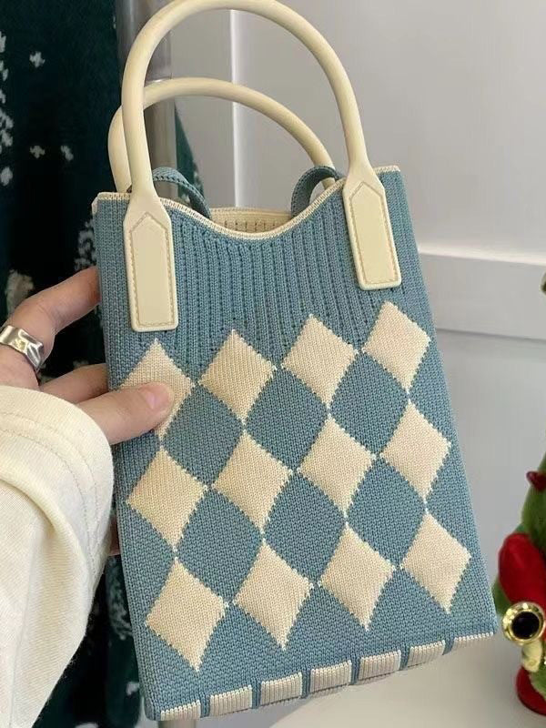 Sac à main à motif pied-de-poule, à empiècements