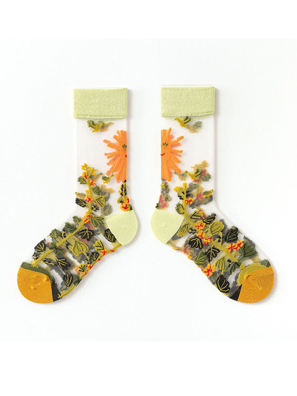Chaussettes respirantes à imprimé floral, transparentes, à empiècements, absorbant la sueur, accessoires