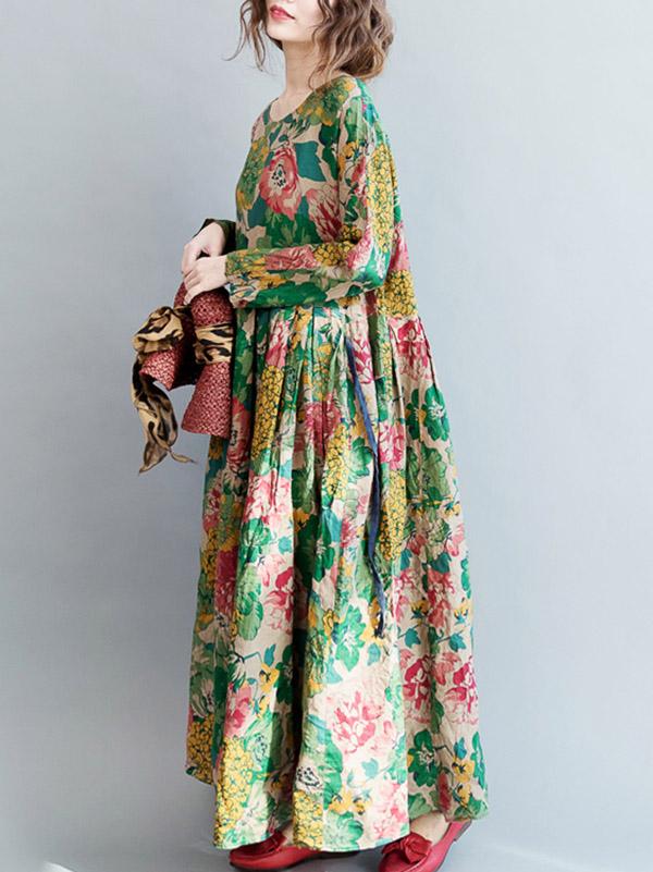 Robe longue style ethnique, à imprimé floral