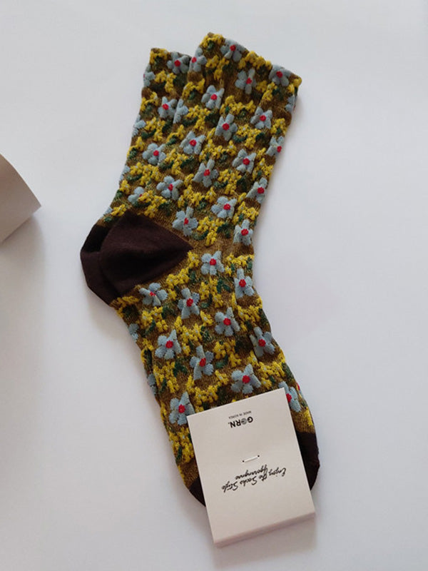 Vintage artistique rétro 4 couleurs chaussettes à tricoter