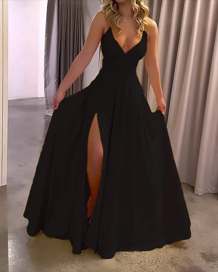 Robe maxi fluide avec décolleté en V et fente