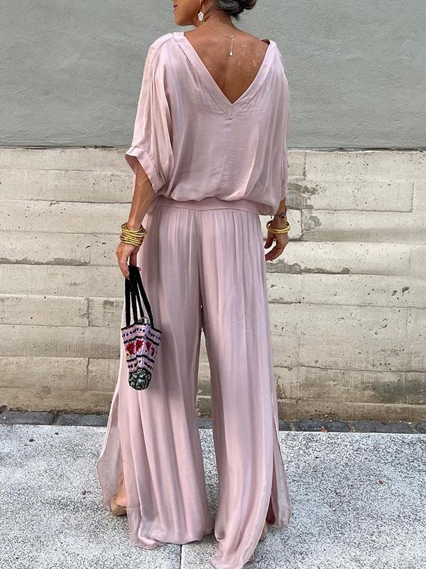 Saila | Robe maxi pour femmes décolleté en V, manches chauve-souris, couleur unie