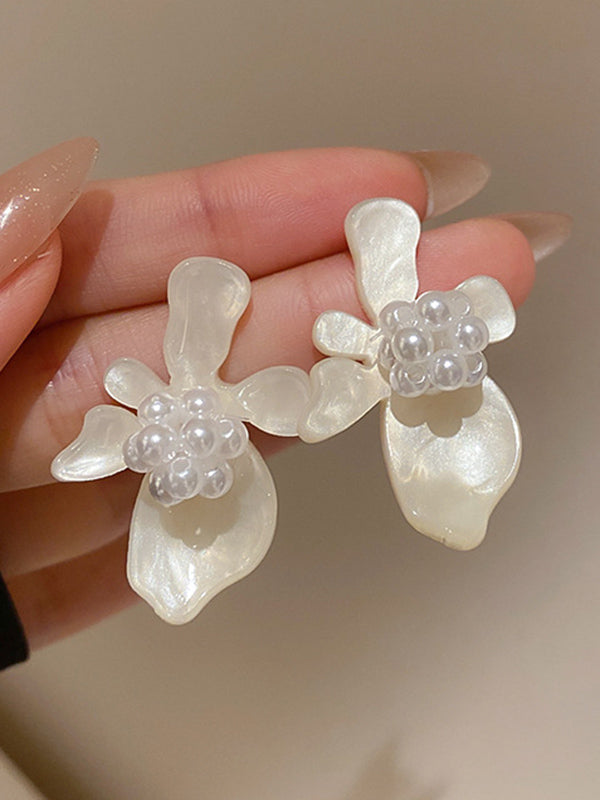 Acrylique & Accessoires de boucles d'oreilles en forme de fleur d'imitation de perle