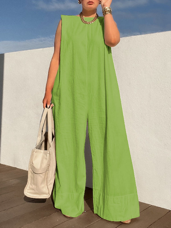 Combinaisons de couleur unie sans manches à jambes larges et épaulettes