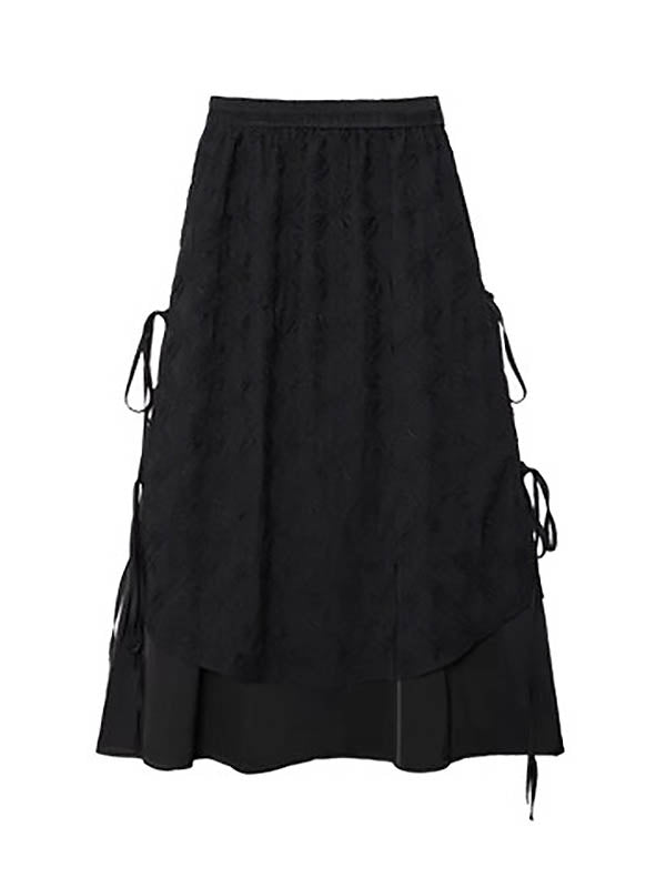 Ensemble deux pièces asymétrique boutonné à empiècements, à cordon de serrage, à imprimé floral, effet deux pièces, à col revers, à poches, à taille élastique, à double rang, couleur unie – chemisier + jupe