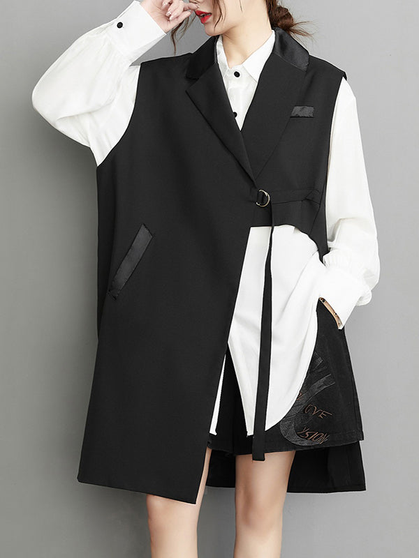 Gilet sans manches asymétrique noué à poches, à col cranté