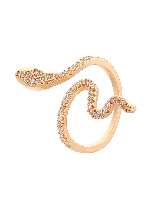 Bague à strass, en forme de serpent, couleur unie