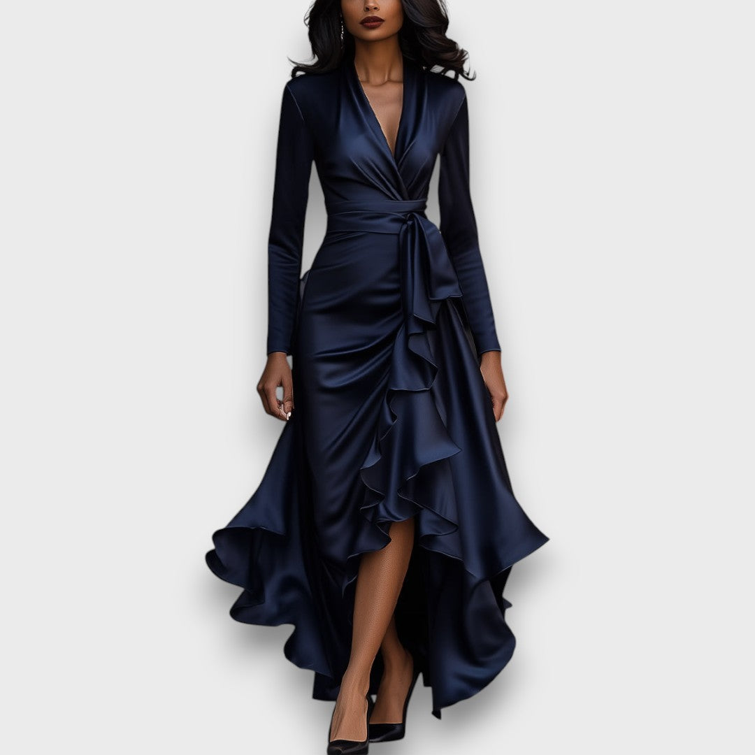 Marcelline – Robe maxi drapée avec volants