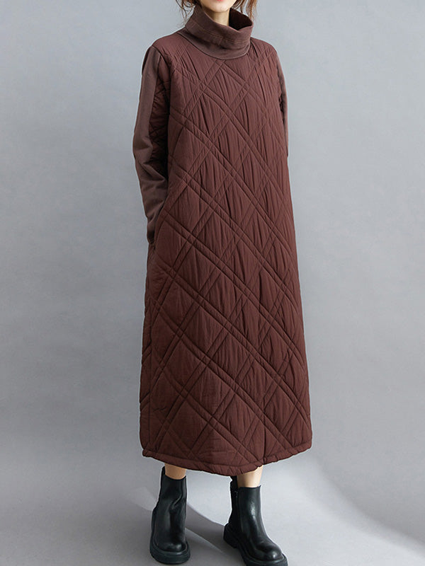 Robe mi-longue matelassée simple à col montant et ligne H
