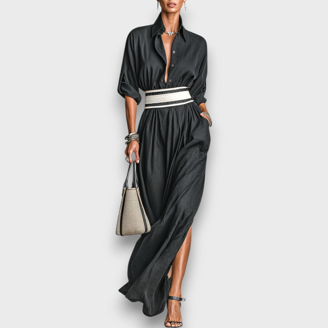 Isalda – Robe maxi en Cupro avec ceinture à nouer