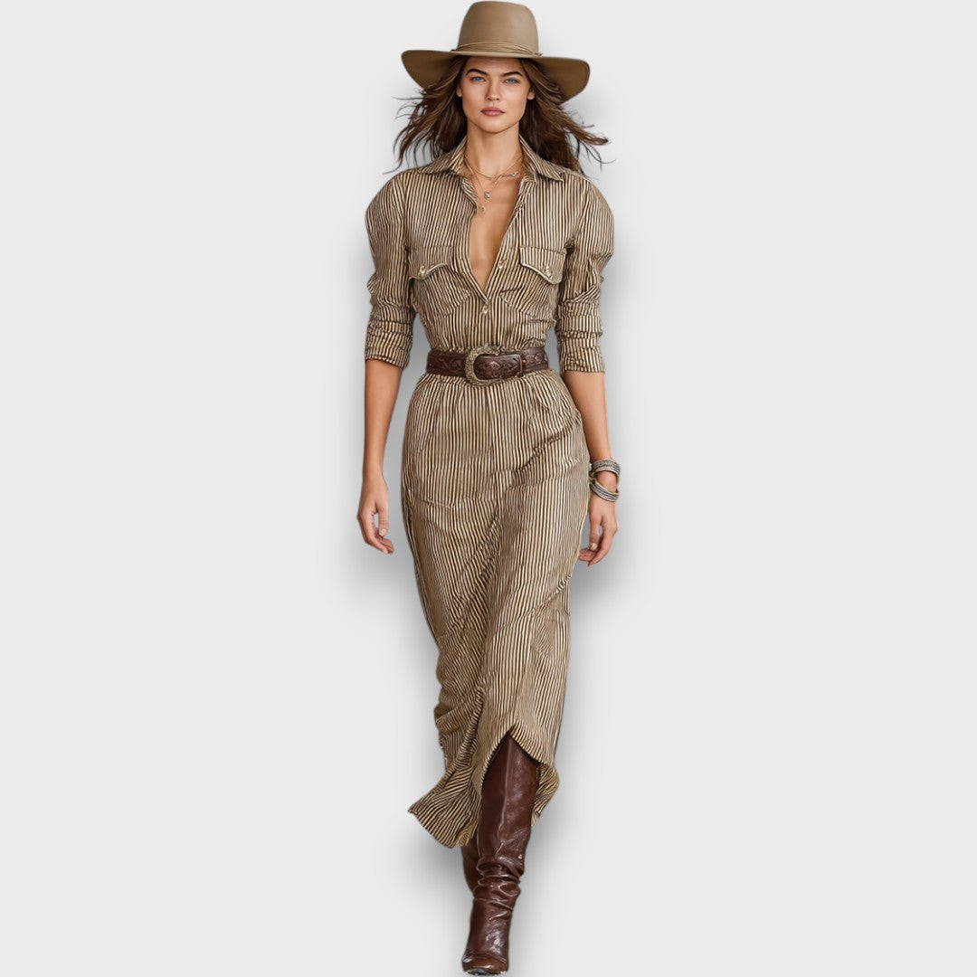 Marlene – Robe maxi rayée avec col