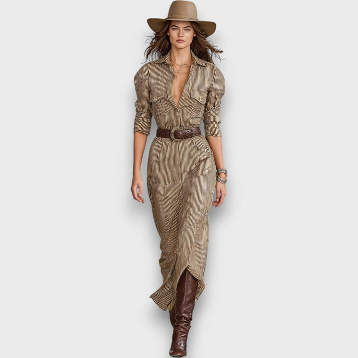 Marlene – Robe maxi rayée avec col