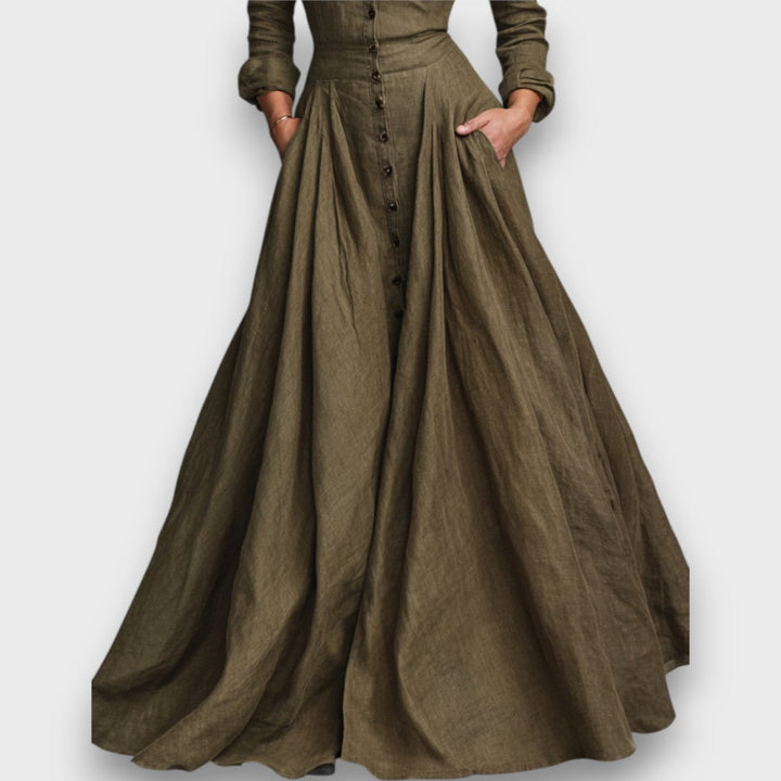 Solenne – Robe Maxi Vintage en Coton et Lin
