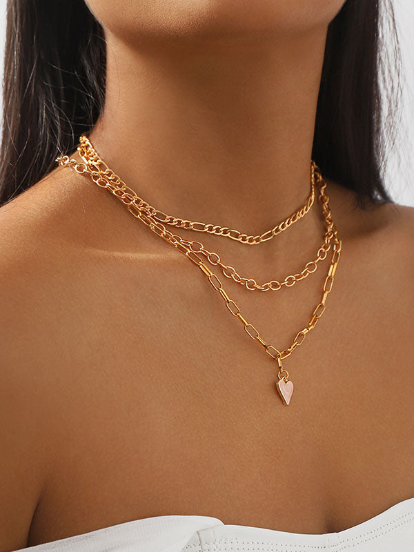 Collier géométrique superposé à chaîne, en forme de cœur