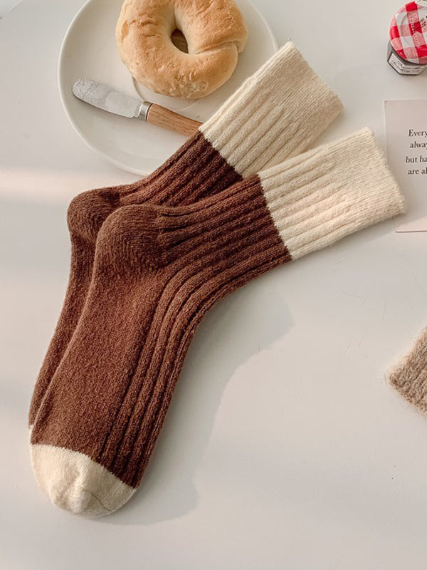Chaussettes plissées à taille élastique, couleur contrastée