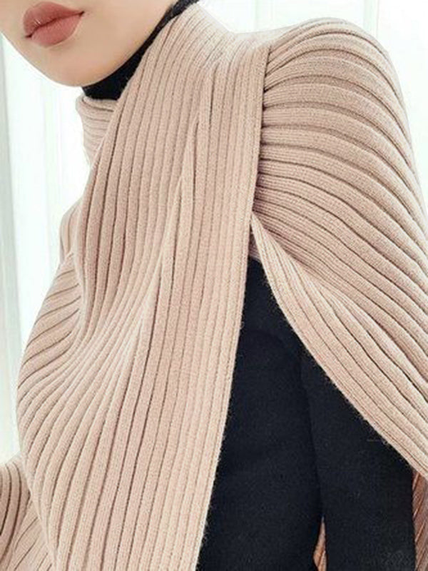 Pull ample asymétrique à empiècements, à col haut, couleur unie