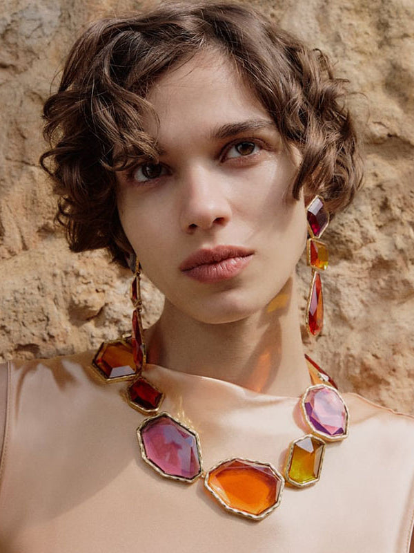 Boucles d'oreilles pendantes géométriques à empiècements