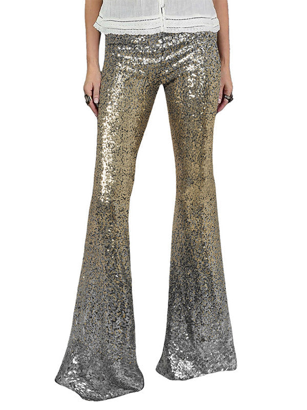 Pantalon brillant coupe slim, en dégradé, à sequins, couleur contrastée