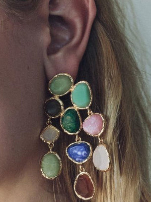 Boucles d'oreilles pendantes géométriques à pompons