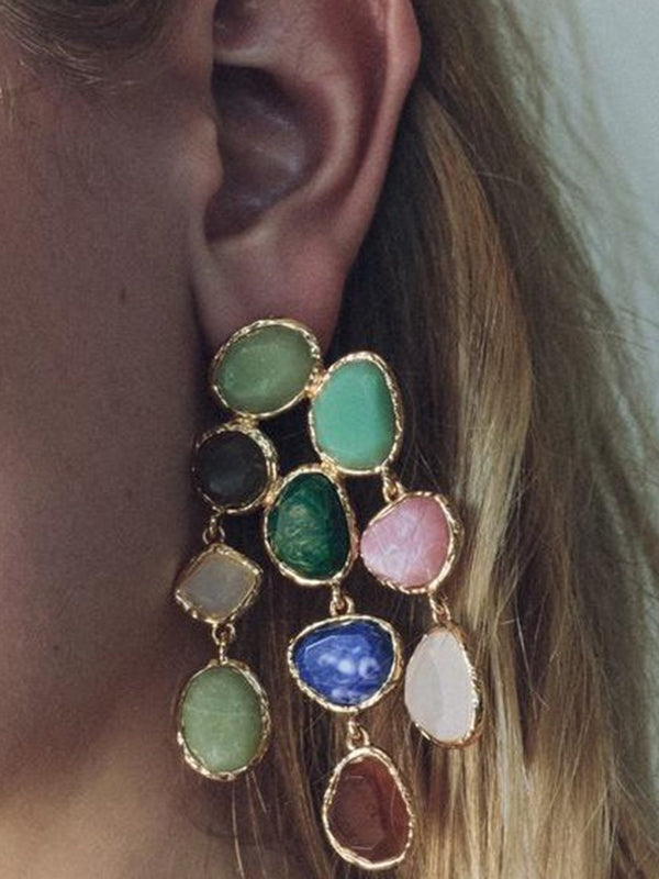 Boucles d'oreilles pendantes géométriques à pompons