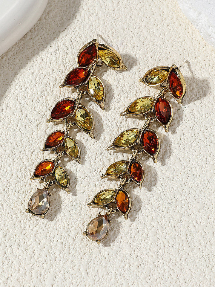 Boucles d'oreilles en forme de feuilles, à strass