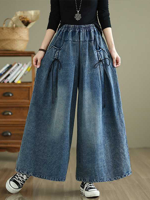 Jean ample plissé taille haute, à taille élastique, à poches