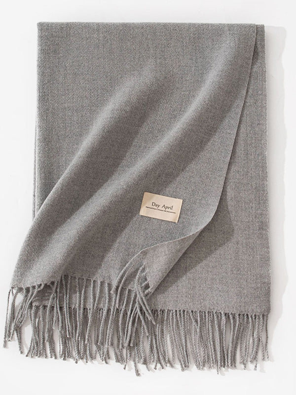 Écharpe chaude à pompons, couleur unie