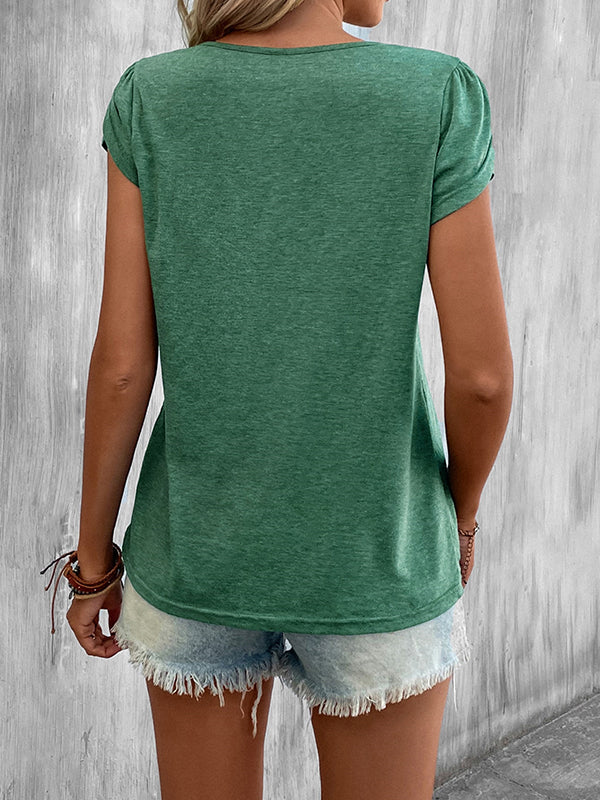 T-shirt ample à manches courtes, à col en V, couleur unie