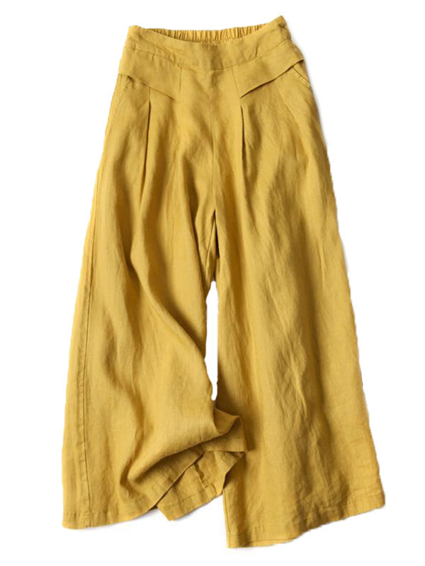 Neuvième pantalon large ample en coton Ramie de couleur unie, grande taille