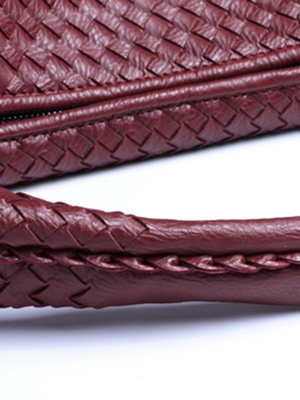 Sac à main géométrique tressé à empiècements, à fermeture éclair, couleur unie