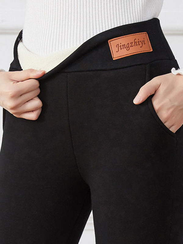 Legging chaud doublé velours, couleur unie