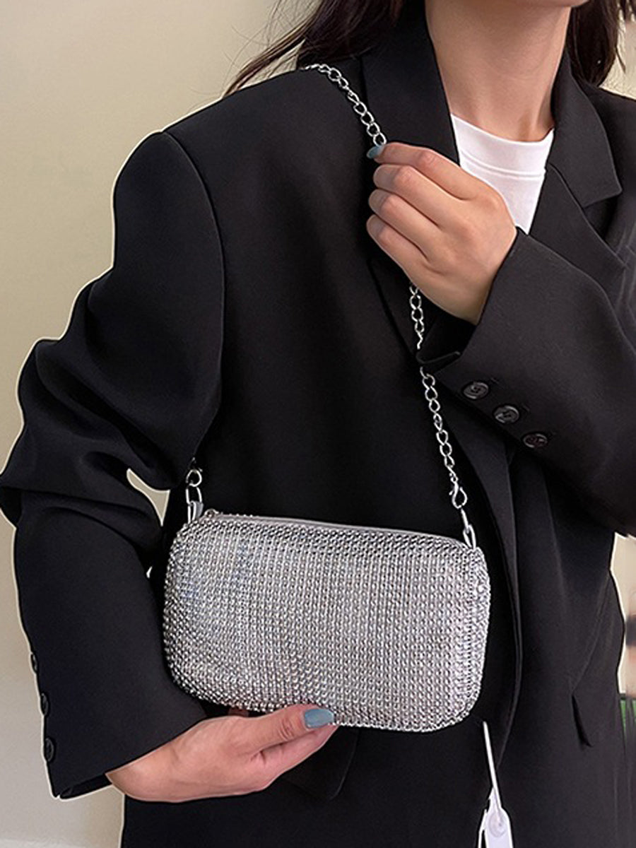 Sac à main brillant géométrique à fermeture éclair, à chaîne