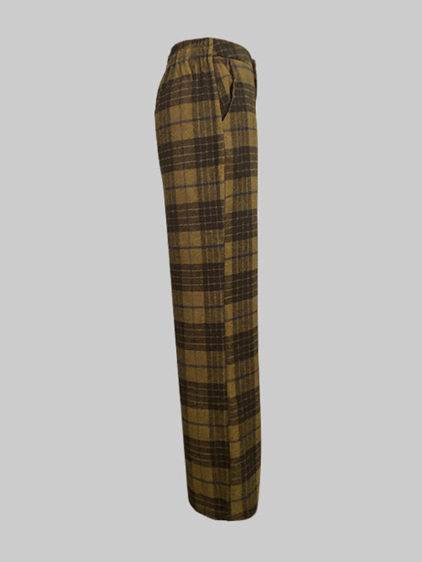 Pantalon ample taille haute, à carreaux, à empiècements
