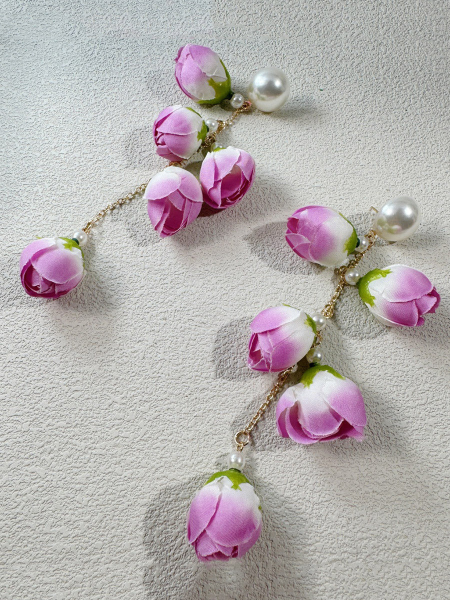 Boucles d'oreilles pendantes à pompons, en forme de fleur