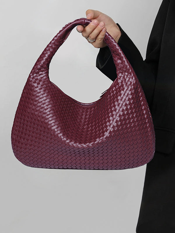 Sac à main géométrique tressé à empiècements, à fermeture éclair, couleur unie