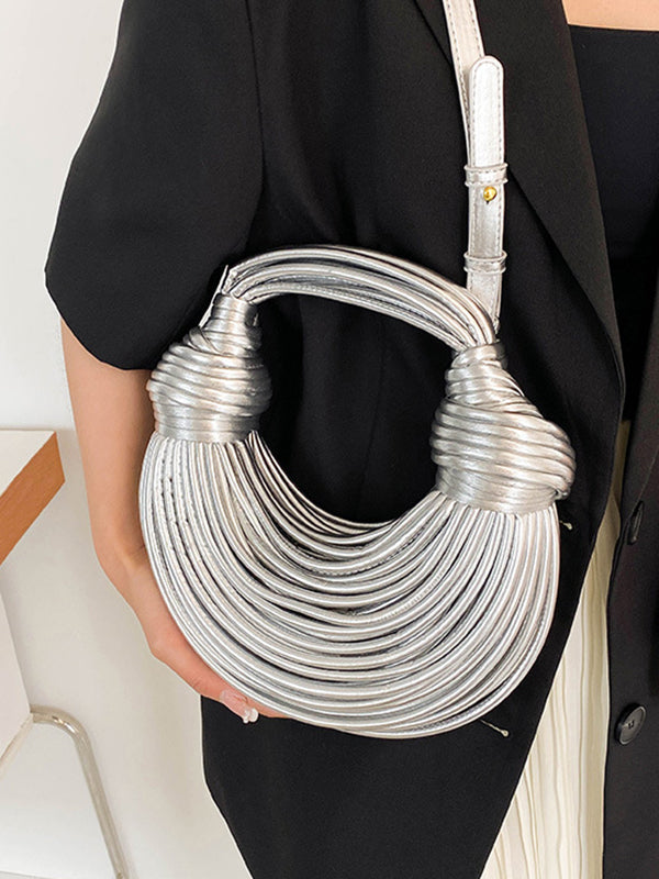 Sac bandoulière brillant à empiècements, couleur unie