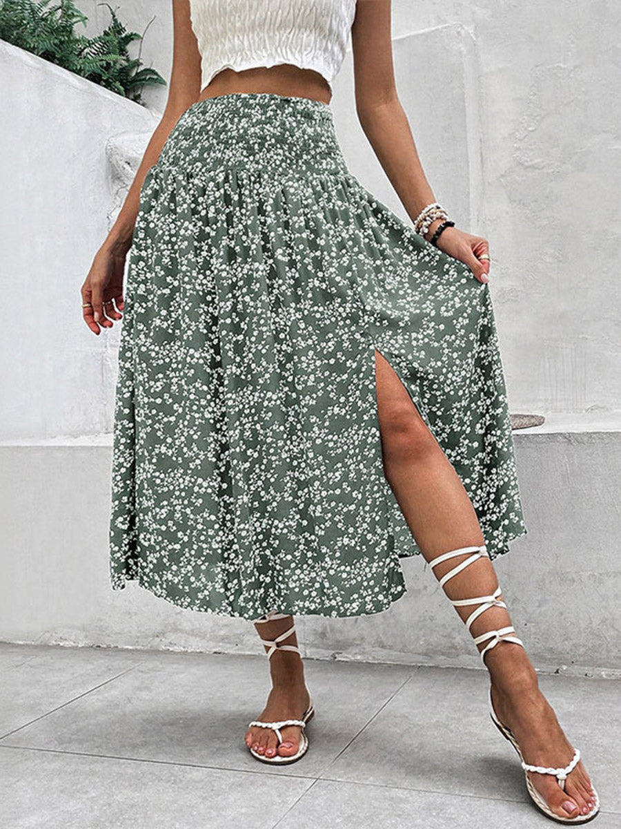 Jupe coupe trapèze, taille haute, à imprimé floral, couleur contrastée