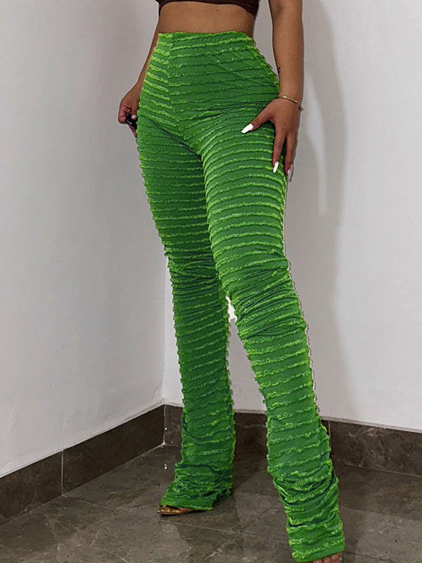 Pantalon rayé taille haute, coupe slim, à empiècements